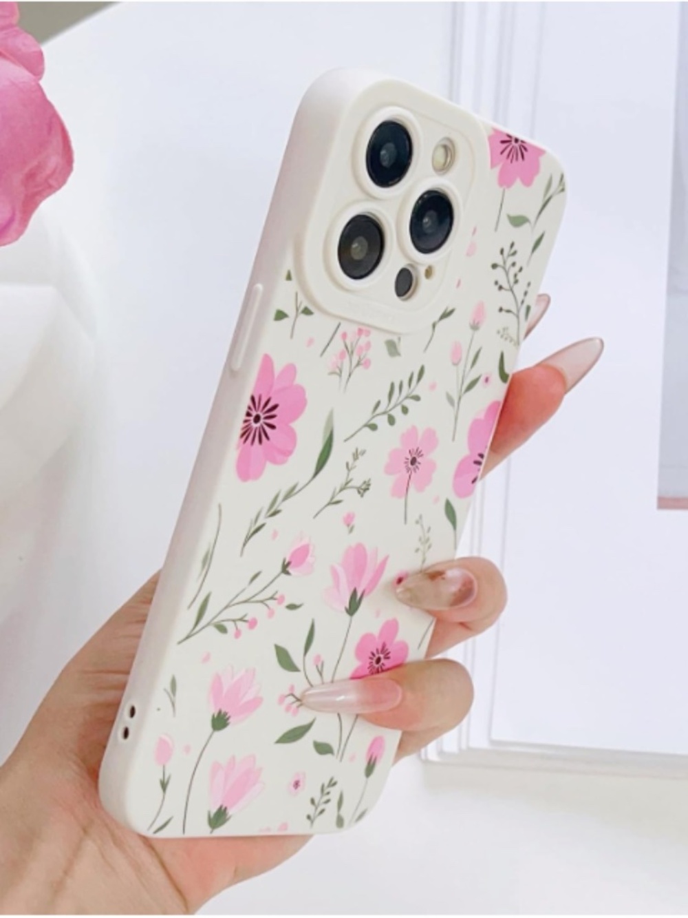 iPhone 15 Pro Max Case Floral Soft TPU Protective Phone Cover - Beige